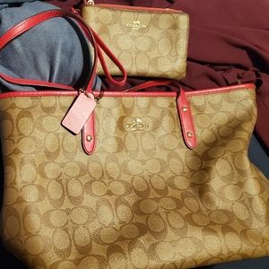 Coach zip close canvas shopper with wristlet